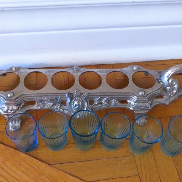 Vintage French aperitif liquor shot glasses and Louis XV Rococo style caddy drin - Picture 7 of 9